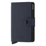 Secrid Miniwallet in matte night blue color, front view showing compact leather design with card slots.