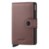 Secrid Miniwallet in matte finish, rose color with front view showing compact leather wallet design and card slots.