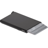 Secrid Cardprotector for MagSafe in black, open to show compact design holding credit cards, with magnetic attachment for iPhone.
