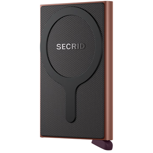 Secrid Cardprotector for MagSafe with rose-colored exterior, compact wallet holding cards securely with magnetic attachment.