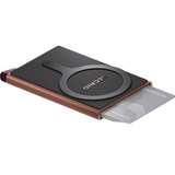 Secrid Cardprotector for MagSafe with open rose-colored interior showing card slots and magnetic attachment for easy card access.