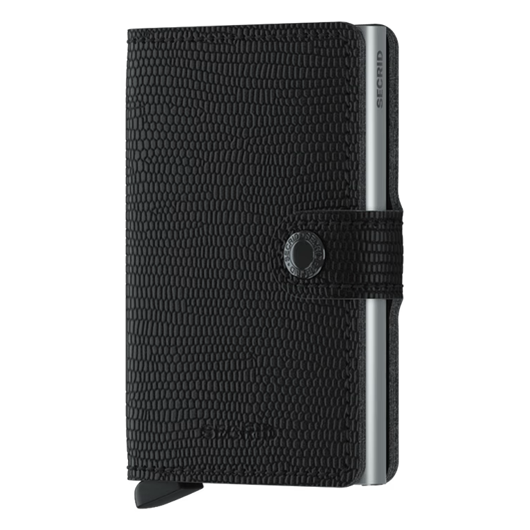 Secrid Miniwallet Rango in black leather with front view showing compact design and card slots.