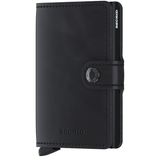 Secrid Miniwallet in vintage black, compact leather wallet with card slots, front view showing sleek design and stitching details.