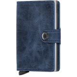 Secrid Vintage Miniwallet in blue with front view showing compact leather design and card slots.