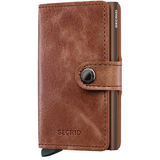 Secrid Miniwallet in vintage cognac brown leather, front view showing compact design and smooth finish.