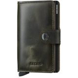 Secrid Miniwallet in vintage olive black leather, showing the front view with compact design and card slots.
