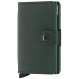 Secrid Miniwallet Original in green, front view showing compact leather wallet with card slots and sleek design.