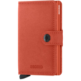 Secrid Miniwallet Original in orange, front view showing compact leather wallet with card slots and sleek design