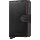 Secrid Miniwallet Original in black and brown leather, front view showing compact, sleek design with card slots.