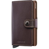 Secrid Miniwallet Original in chocolate brown leather, front view showing compact design and sleek wallet features.