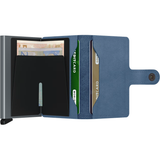 Secrid Miniwallet Original in ice blue, open showing card slots and compact leather design.