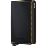 Secrid Slimwallet in black with ochre accents, front view showing compact design and card slots for secure storage.