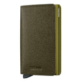 Secrid Slimwallet with leather exterior, compact design, and card slots visible, designed for secure and stylish card storage.