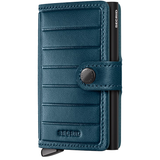 Secrid Premium Miniwallet in embossed mel-teal leather with front view showing compact design and card slots.