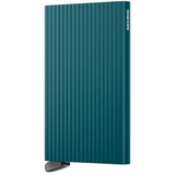 Secrid Premium Cardprotector+ Fluted teal wallet with sleek design and metal cardholder, showing front view of the wallet.