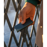 Secrid Premium Cardprotector+ Fluted teal wallet with textured design and metal cardholder for secure card storage.