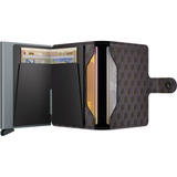 Secrid Miniwallet in optical mop grey with yellow accents, open to show card slots and compact design.