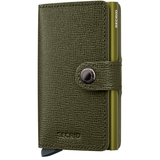 Secrid Miniwallet Crisple with green textured leather front view showing compact design and card slots.