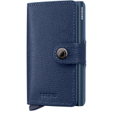 Secrid Miniwallet Crisple in navy blue with textured surface, front view showing compact design and card slots.