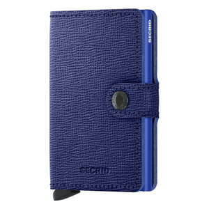 Secrid Miniwallet Crisple in cobalt blue, compact leather wallet with card slots and sleek front design.