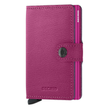 Secrid Miniwallet Crisple in fuchsia, front view showing compact leather wallet with card slots and sleek design.