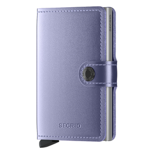 Secrid Miniwallet in metallic finish, showcasing its compact design and front view with card slots and sleek metallic surface.