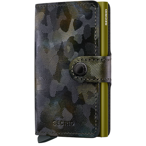 Secrid Miniwallet in Jungle design, compact leather wallet with card slots, featuring a green and brown moss pattern.