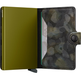Secrid Miniwallet Jungle in moss green with card slots and compact design, displayed open showing interior compartments.