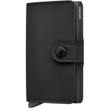 Secrid Miniwallet Yard in black with front view showing compact leather wallet with card slots and sleek design