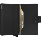 Secrid Miniwallet Yard in black leather with compact design and card slots, showing its sleek and minimalist style.