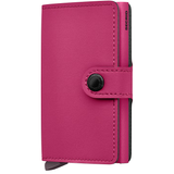 Secrid Miniwallet Yard in fuchsia, front view showing compact leather wallet with card slots and sleek design.