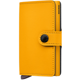 Secrid Miniwallet Yard in ochre color, front view showing compact leather wallet with card slots and sleek design.
