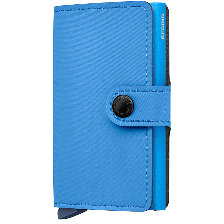 Secrid Miniwallet Yard in ultra blue, compact leather wallet with card slots and sleek design, front view.