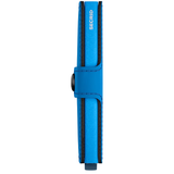 Secrid Miniwallet Yard in ultra blue with two sides visible, showcasing compact design and card slots for secure storage.