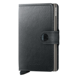 Secrid Miniwallet Mirum in black with front view showing compact leather wallet with card slots and sleek design