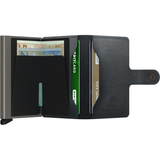 Secrid Miniwallet Mirum in black, open showing card slots and compact design for secure card organization.