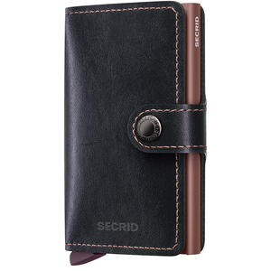 Secrid Miniwallet Mirum in black with rose accents, front view showing compact design and card slots.
