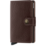 Secrid Miniwallet in vegan espresso brown leather, front view showcasing compact design and sleek wallet features.