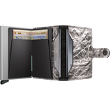Secrid Miniwallet Crunch in silver open to show card slots and interior design, compact wallets for secure card storage.