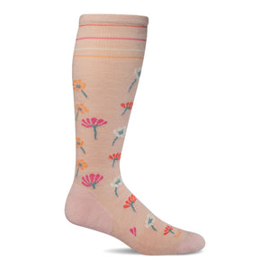 Pink Sockwell Field Flower compression socks with floral pattern, designed for comfort and support.
