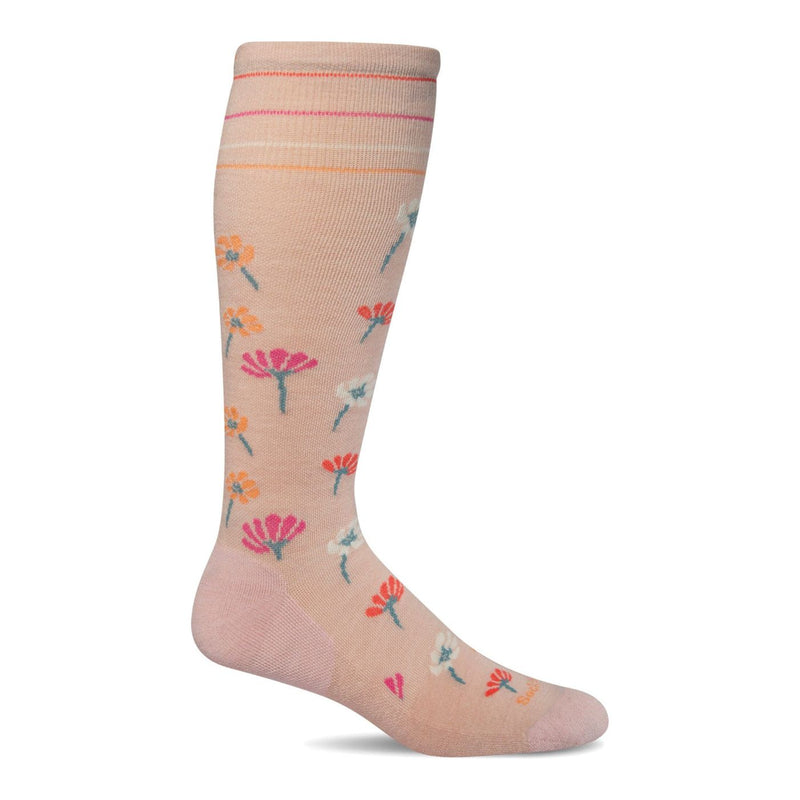 Pink Sockwell Field Flower compression socks with floral pattern, designed for comfort and support.