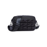 Black Sol and Selene Inspiration quilted nylon crossbody bag with adjustable strap and sleek design.