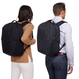 Thule Subterra 2 backpack with 21L capacity, black fabric, multiple compartments, and padded shoulder straps for comfort.