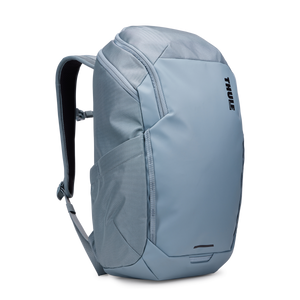 Thule Chasm laptop backpack in black showing a spacious 26L design with padded shoulder straps and multiple compartments.