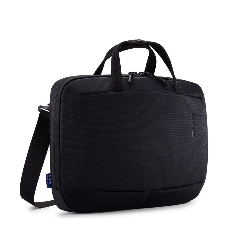 Black Thule Subterra 2 attaché briefcase with padded laptop compartment and sleek design for professional use.