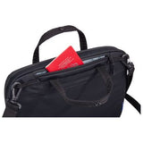 Black Thule Subterra 2 14-inch briefcase with padded laptop compartment and sleek design, suitable for work and travel.