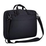 Black Thule Subterra 2 Attaché 16-inch briefcase with padded handle and multiple compartments for organized business travel.
