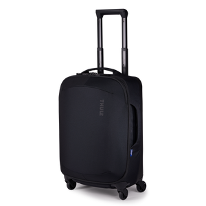 Black Thule Subterra 2 Carry-On Spinner 35L luggage with four wheels and telescopic handle for easy travel.