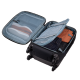 Black Thule Subterra 2 Carry-On Spinner 35L luggage with four wheels and handle, designed for easy travel and durability.