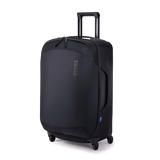 Black Thule Subterra 2 checked spinner luggage, 65L capacity, durable hardside design with four spinner wheels for easy travel.